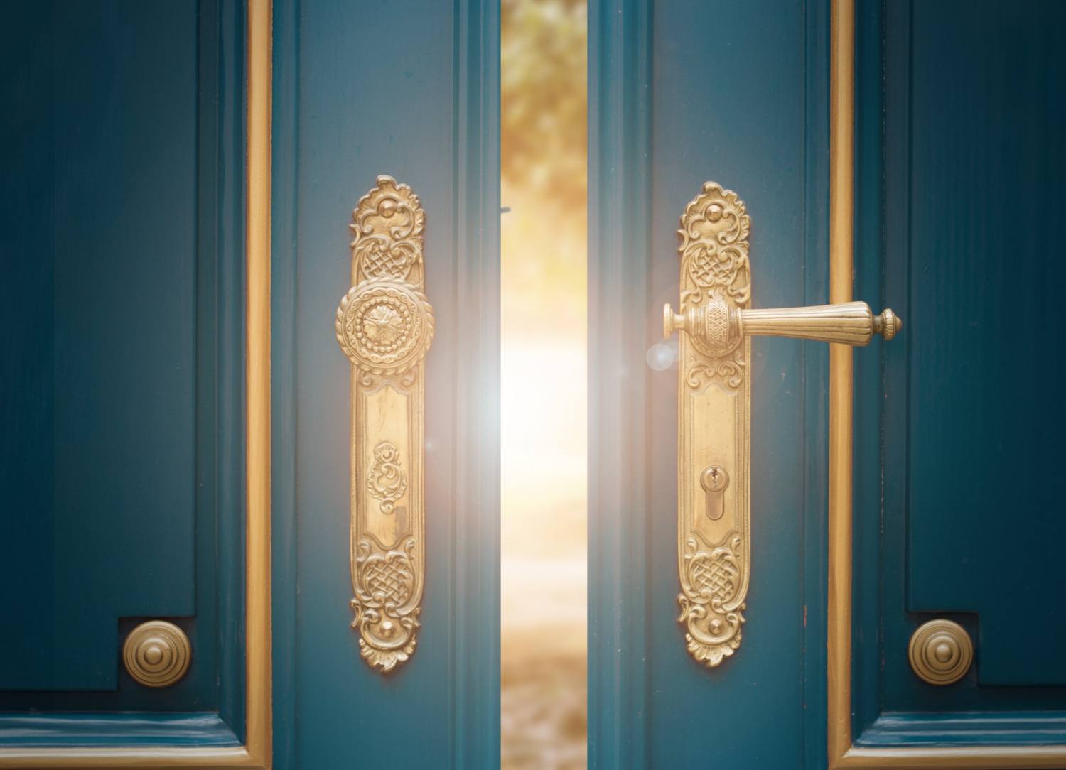 Ornate doors open toward warm light, reflecting the clear, transparent cost of psychedelic therapy at JourneyŌM.