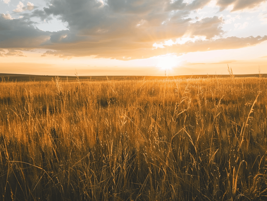 Tallgrass prairie at golden hour under a wide sky, a calm landscape evoking readiness for psychedelic therapy in Illinois.