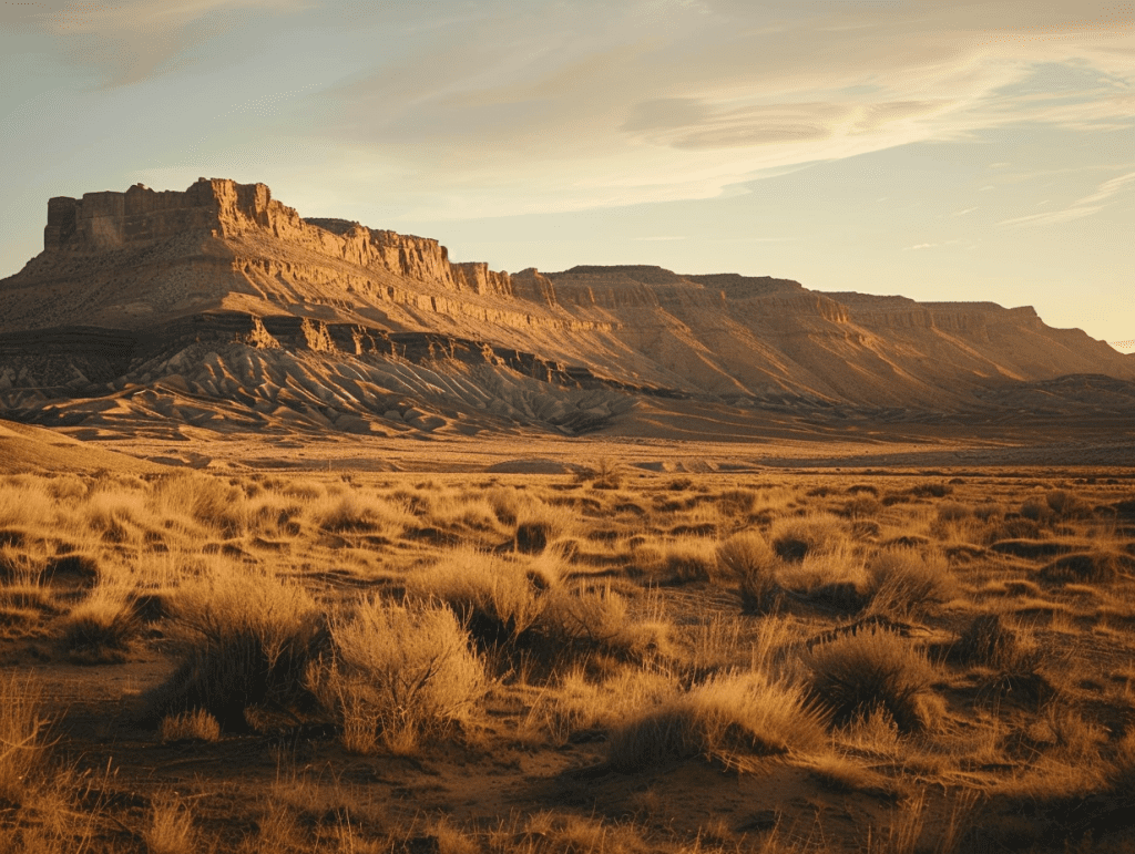 A high desert mesa at dusk under a vast soft sky, a calm landscape evoking readiness for psychedelic therapy in New Mexico.